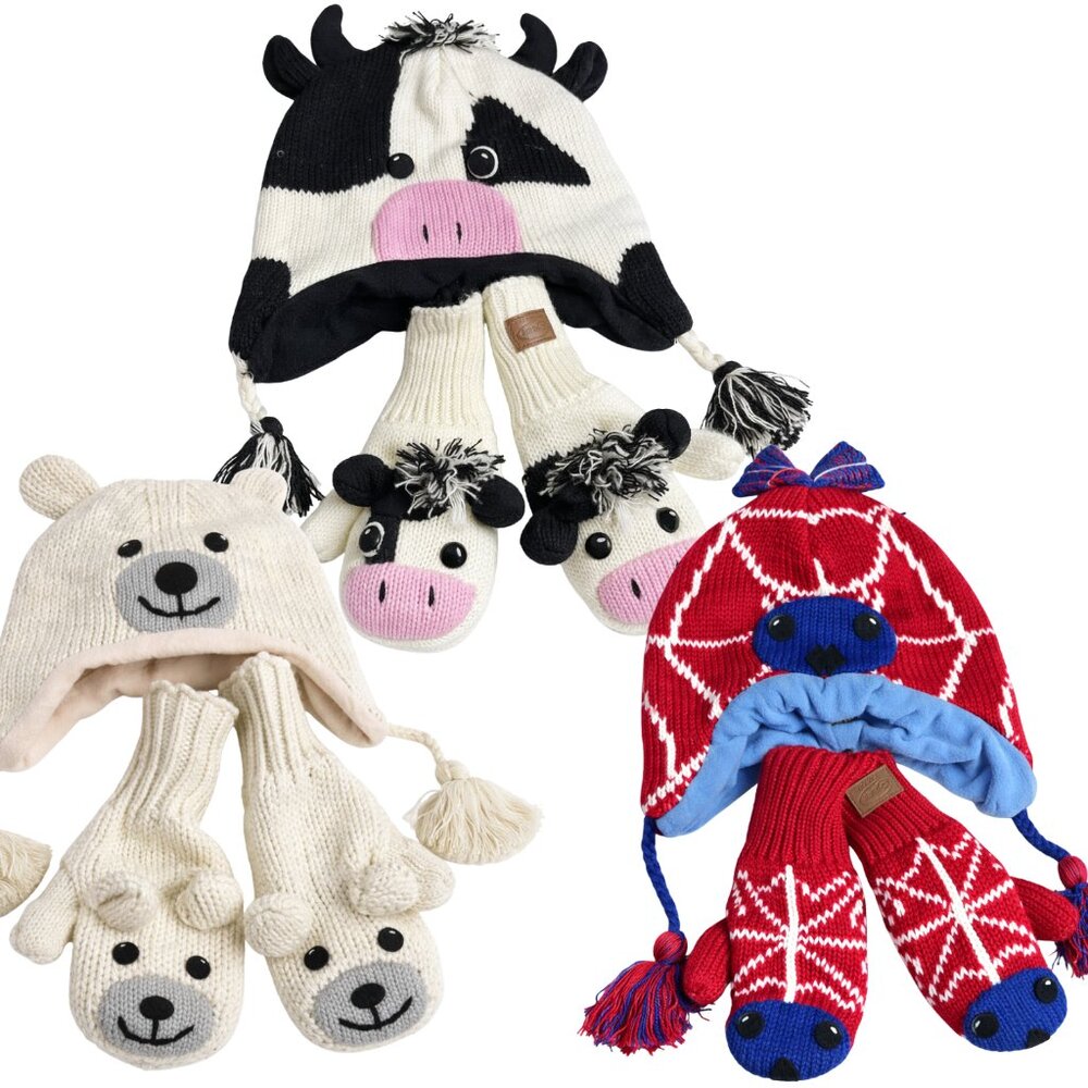 Kyber Outwear Wool Knitted Hat/Gloves Set -Fleece Lined for Kids, 7+ Designs